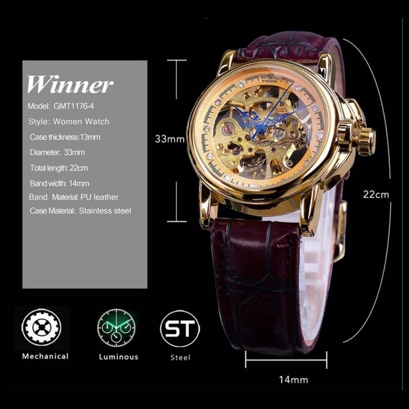 COPY - Womens Automatic Transparent Skeleton Luxury Leather Band Ladies Watch G… main image 4